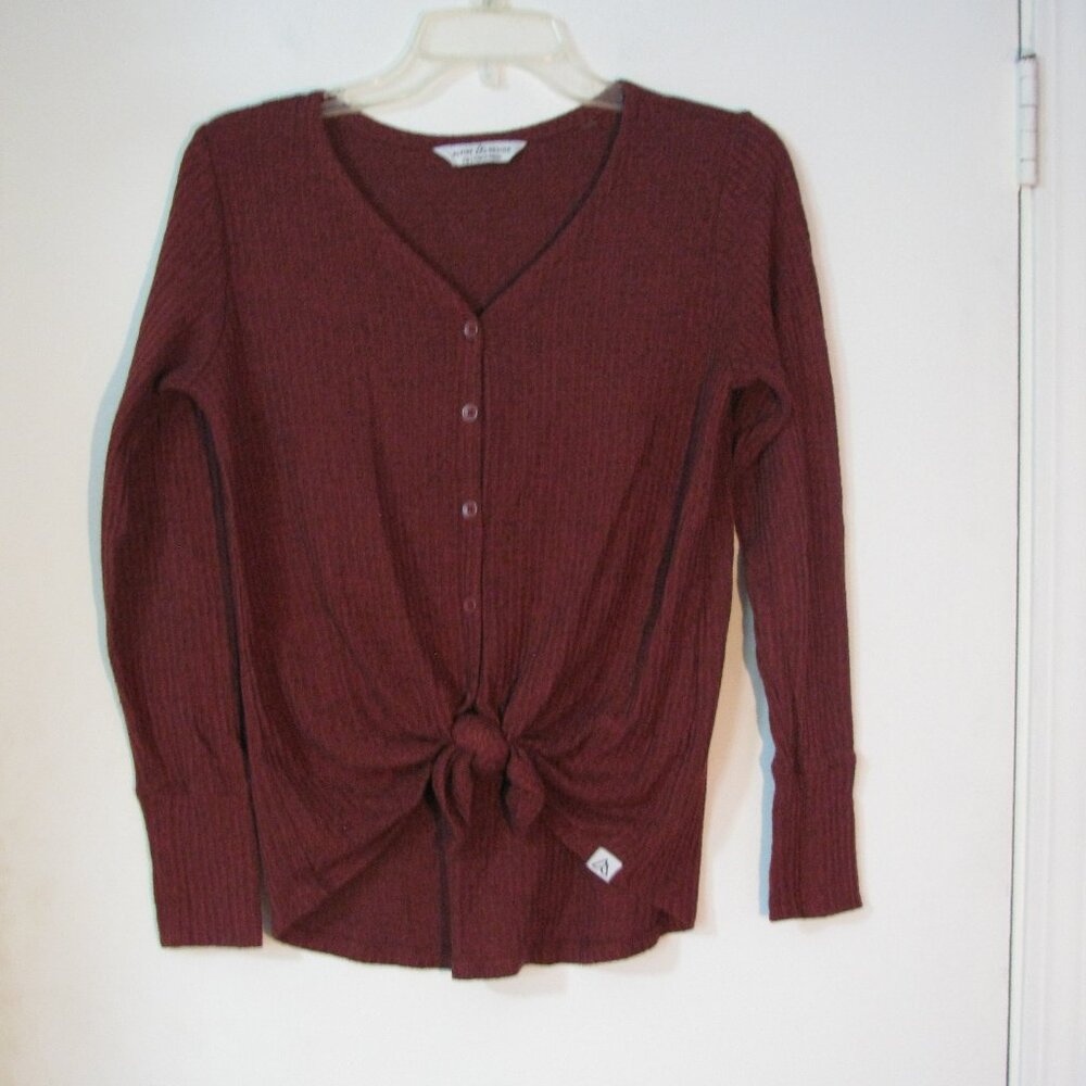 Alpine Design Rust Top XS Waffle Textured Knit Knot Detail Cute Excellent